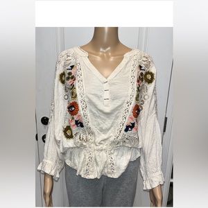 Freepeople Crochet Embroidered Top